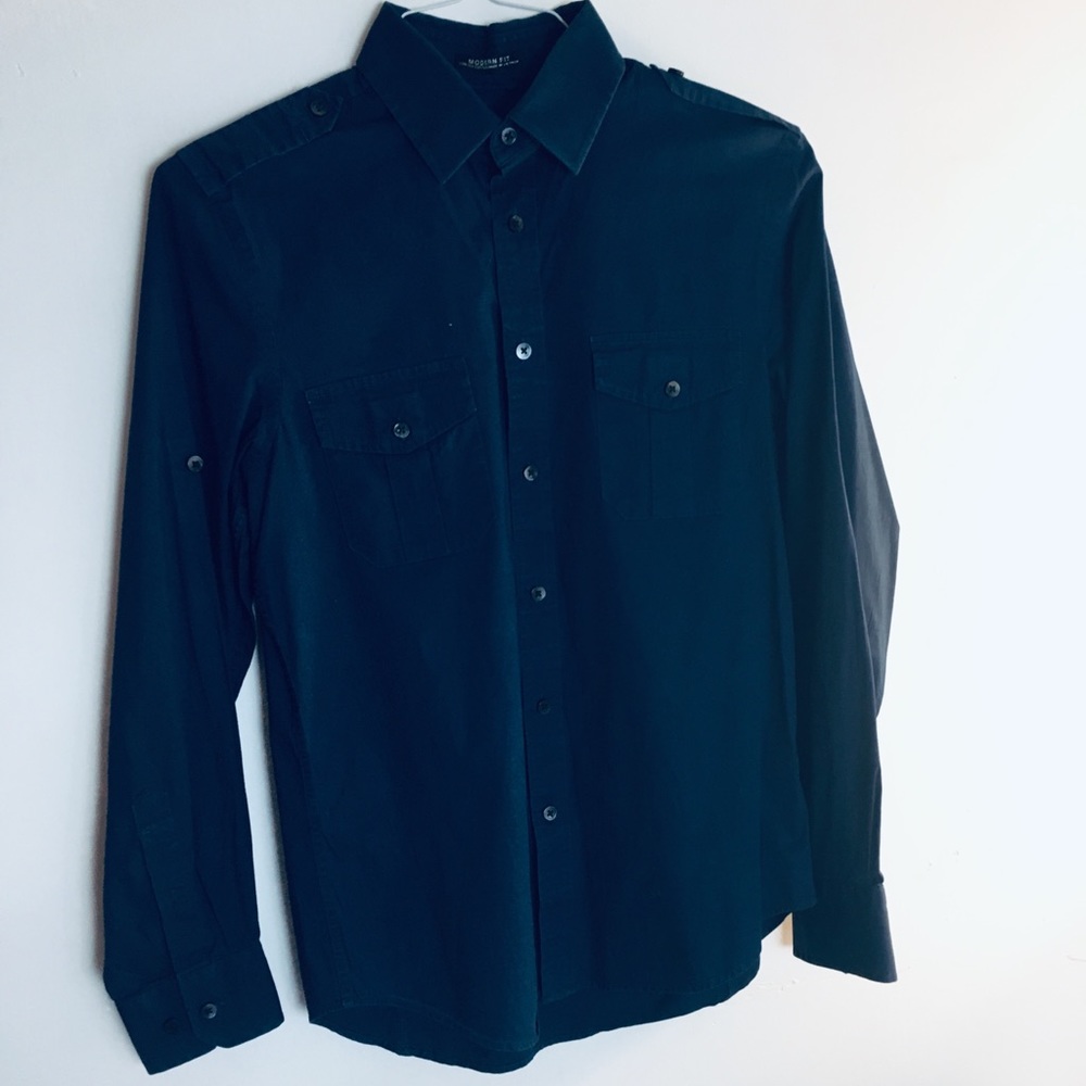 Navy Blue Modern Fit Express Button up.